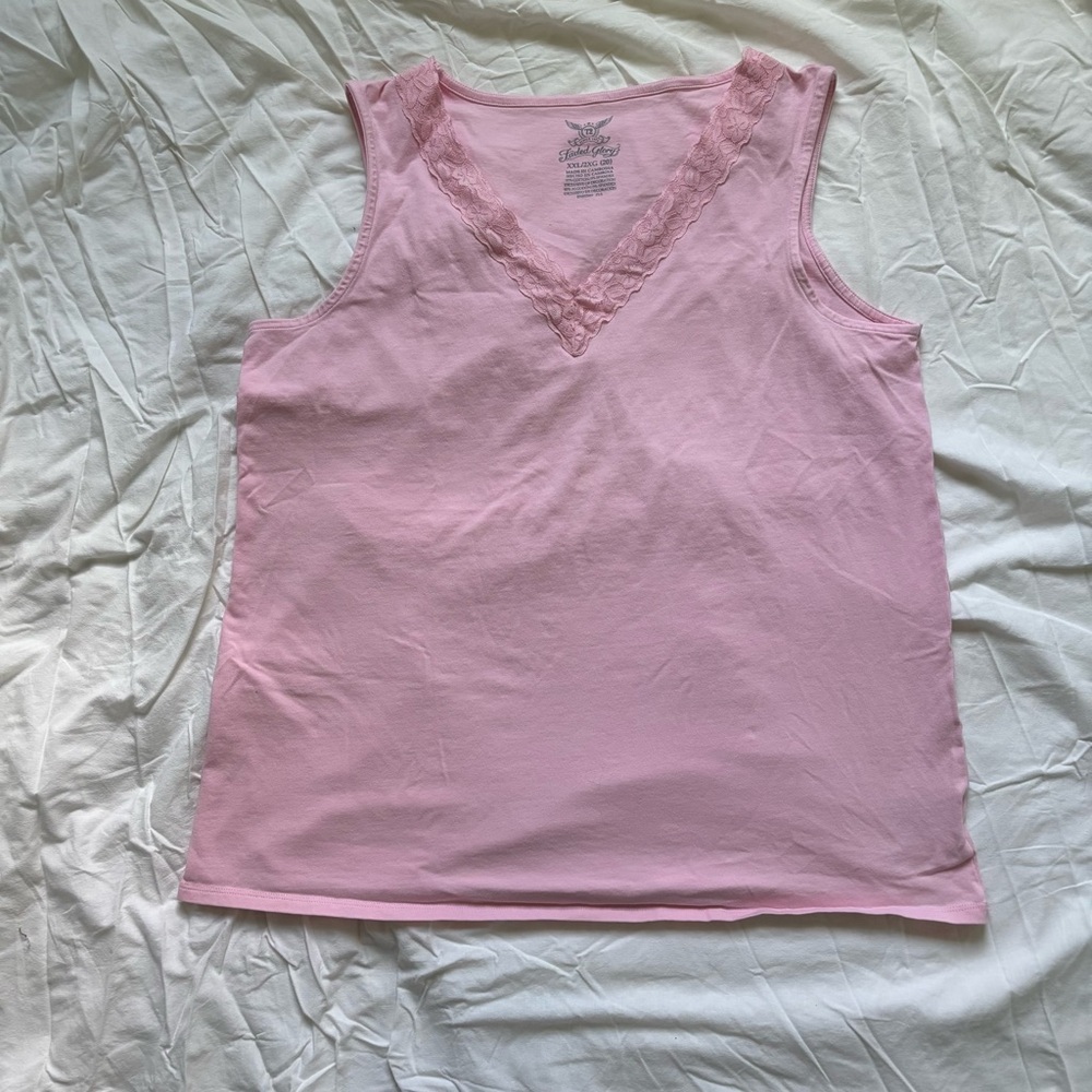 Pink Lace Trim Tank Top